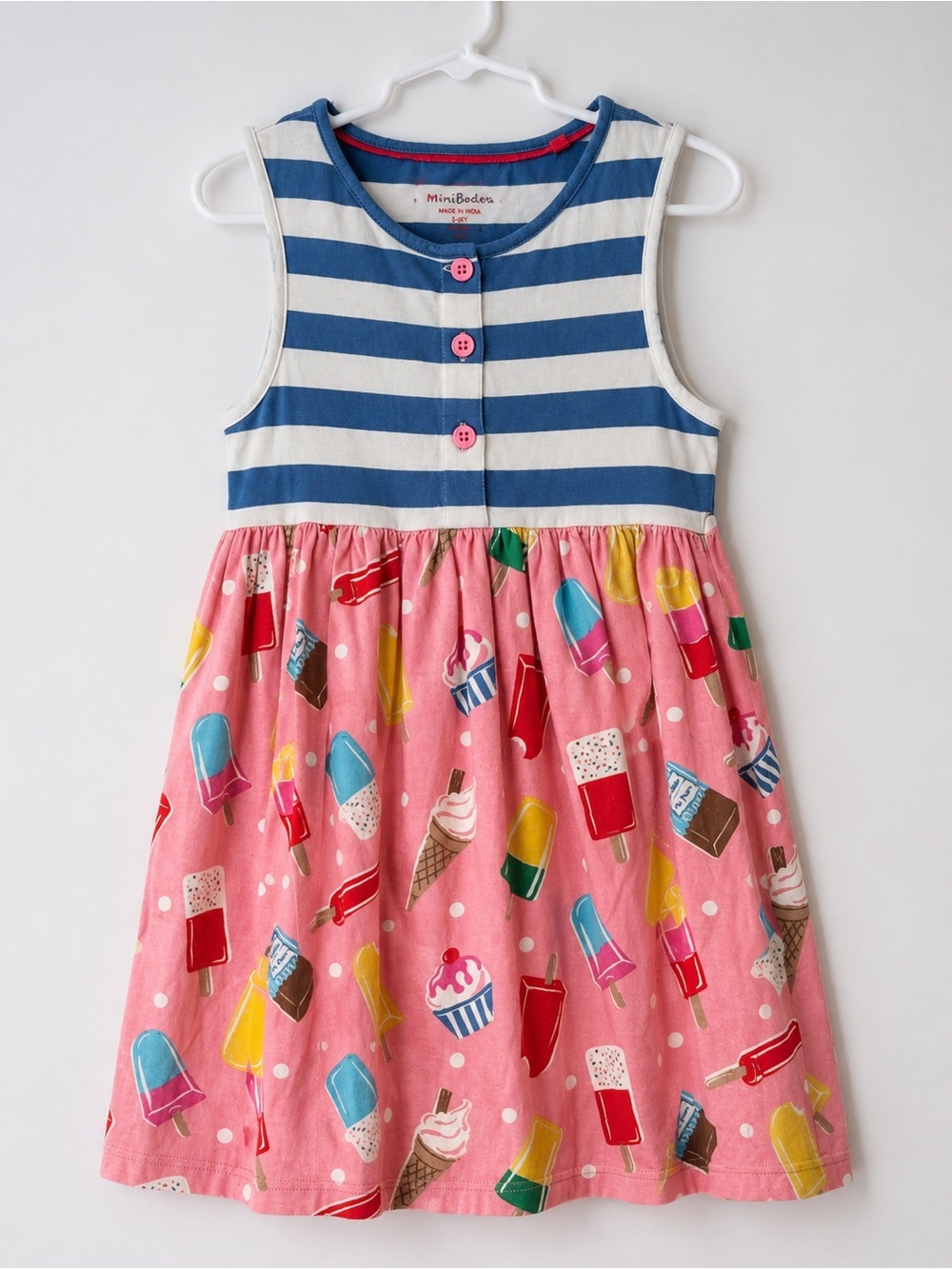 Mini Boden Ice Cream Print Striped Sleeveless Dress Girls 5-6Y